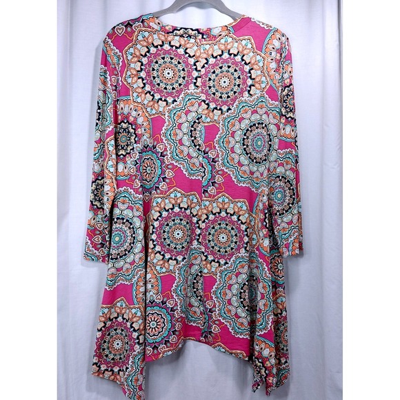 Paisley Grace Pink Mandela Print‎ Round Neck Hankerchief Hem Blouse Top Size L - Picture 4 of 4